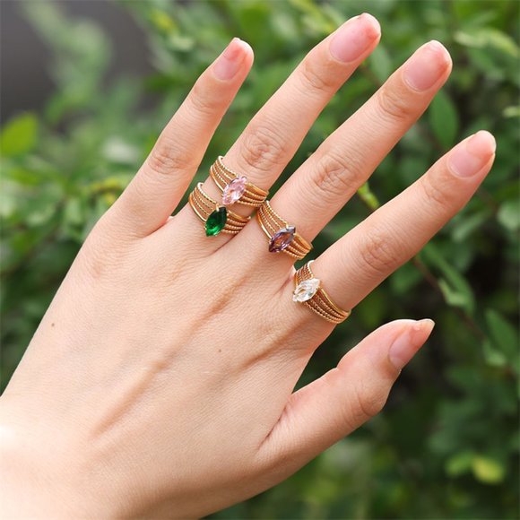 3/$35 Oval 18K Gold Plated Open Ring Stainless Steel Zirconia Crystal Diamond - Picture 6 of 8